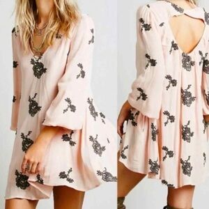 Free People Blush Dress with Black Floral Design